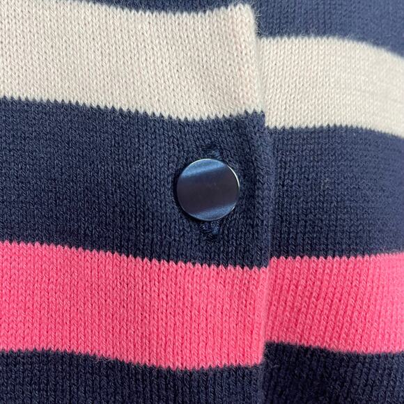 Talbots Striped Cardigan Size M Pink Yellow Navy Blue Button Down Twee Teacher - Picture 5 of 9